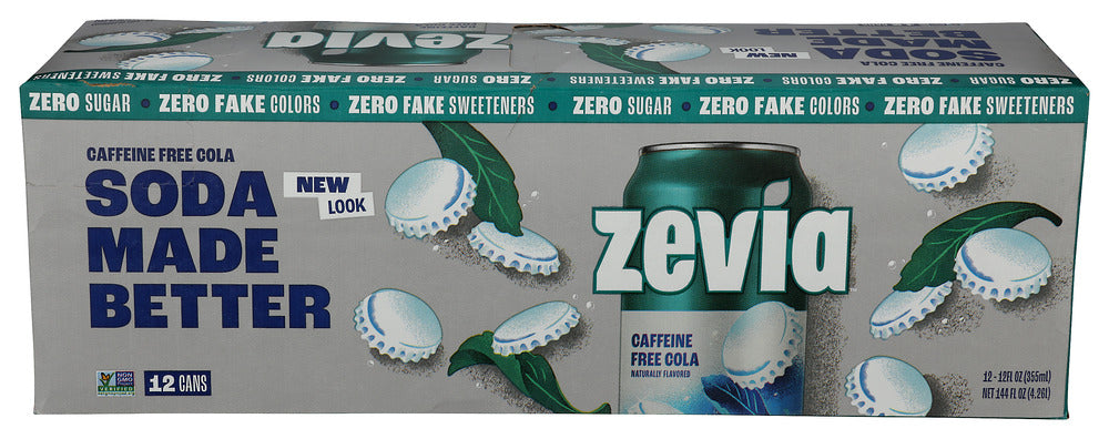 Zevia Soda Caffeine Free Cola 144 Fl Oz, (12 Cans per Pack), 24 Cans Total