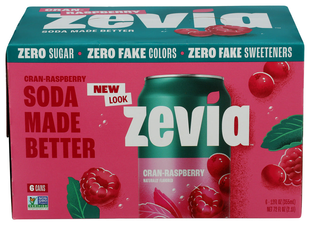 Zevia Soda Cran Raspberry 72 Fl Oz, (6 Cans per Pack), 24 Cans Total