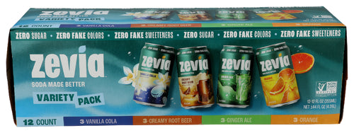 Zevia Soda Zevia Variety 144 Fl Oz, (12 Cans per Pack), 24 Cans Total