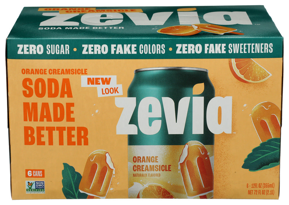 Zevia Soda Orange Creamsicle 72 Fl Oz, (6 Cans per Pack), 24 Cans Total