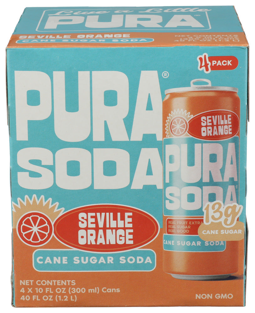 Pura Soda Seville Orange Soda 40.4 Fl Oz, (4 Cans per Pack), 24 Cans Total