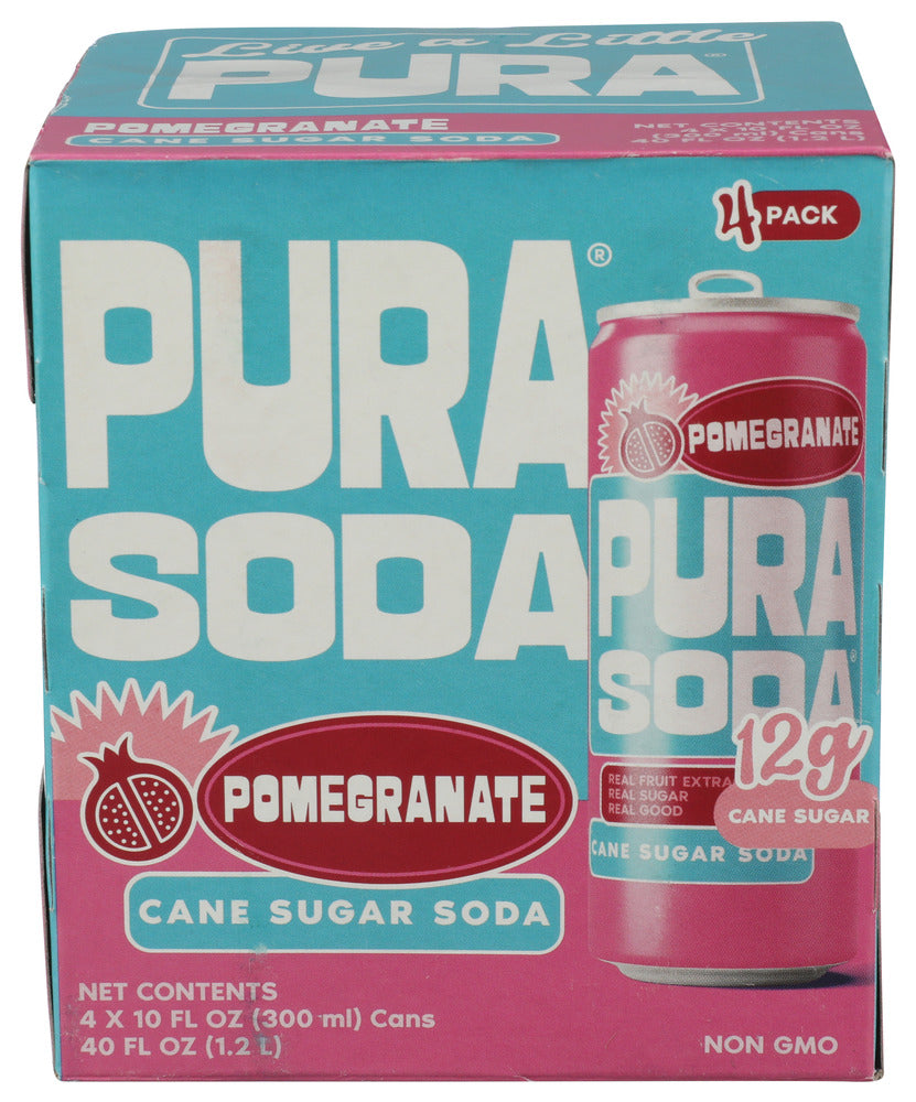 Pura Soda Pomegranate Soda 40.4 Fl Oz, (4 Cans per Pack), 24 Cans Total