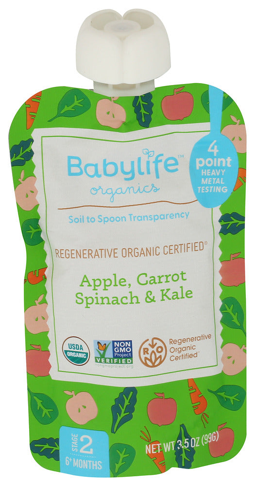 BABYLIFE (Pack of 24) Babylife Apple Carrot Spinach Kale Baby Food Pouch Puree 3.5 Oz