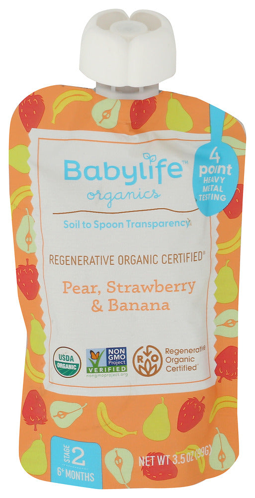 BABYLIFE (Pack of 24) Babylife Pear Strawberry Banana Baby Food Pouch Puree 3.5 Oz