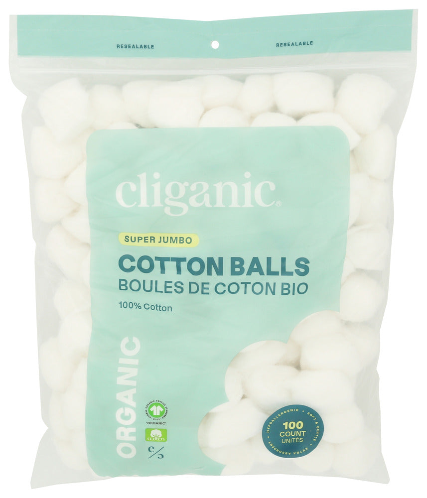 CLIGANIC (Pack of 12) Cliganic Jumbo Organic Cotton Balls for Makeup Removal 100 Count