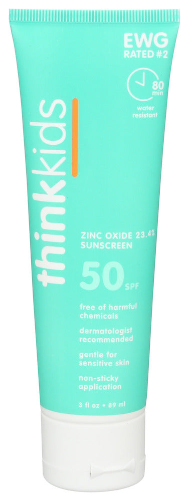 Think hinkkids Safe Mineral Sunscreen SPF 50+, 3 Fl Oz, Natural, Water Resistant