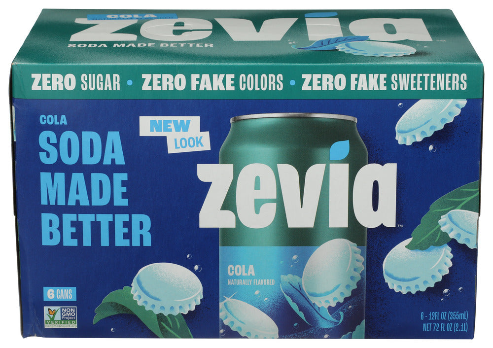 Zevia Soda Cola 72 Fl Oz, (6 Cans per Pack), 24 Cans Total