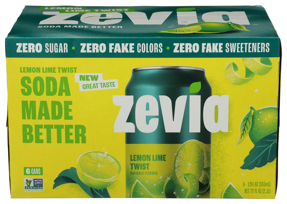 Zevia Soda Natural Twist 72 Fl Oz, (6 Cans per Pack), 24 Cans Total