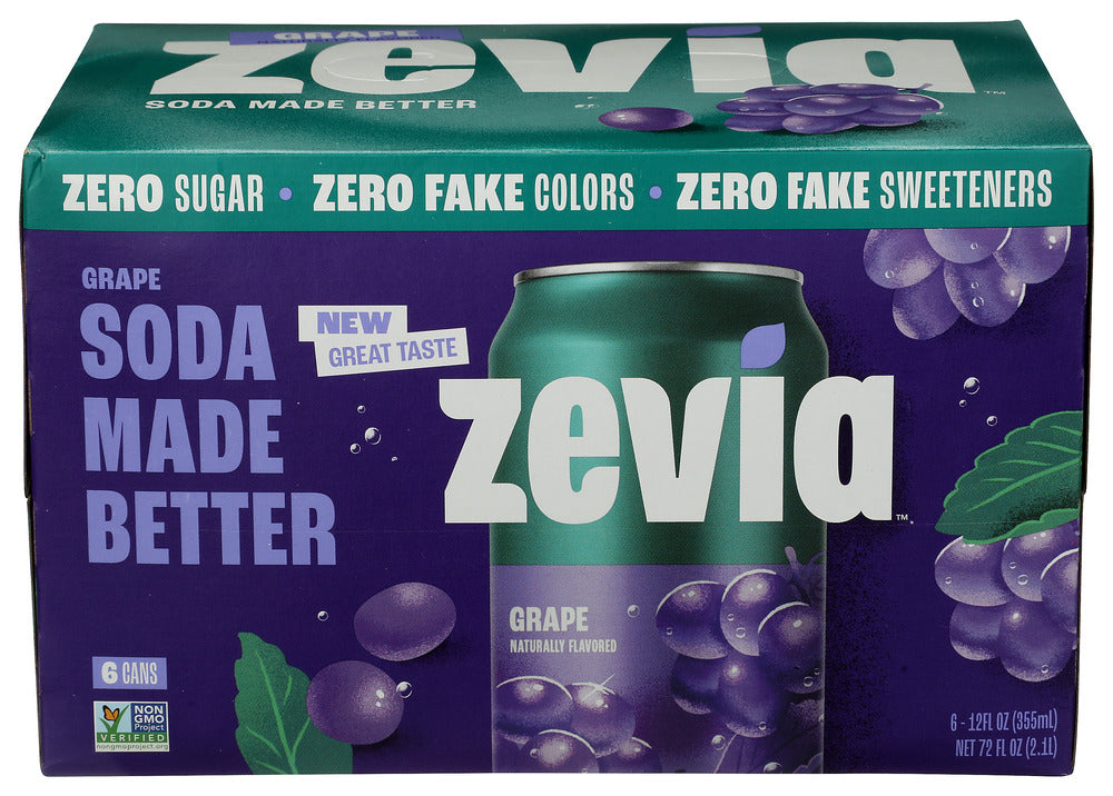 Zevia Soda Grape 72 Fl Oz, (6 Cans per Pack), 24 Cans Total