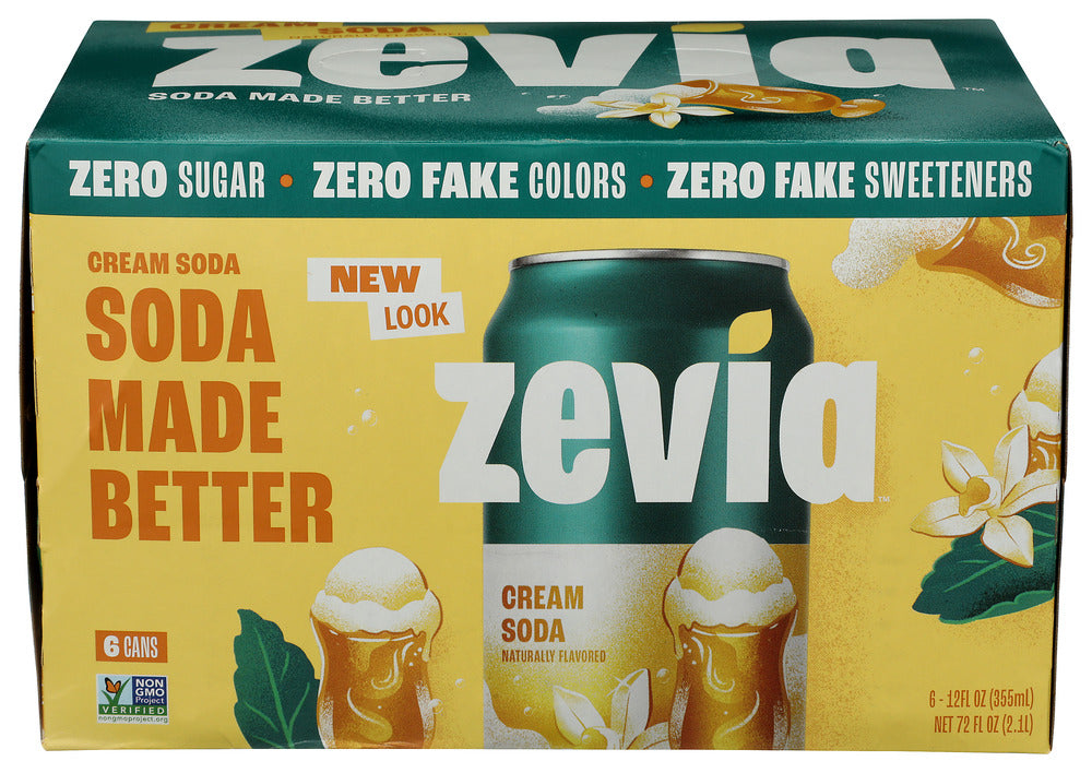 Zevia Soda Cream 72 Fl Oz, (6 Cans per Pack), 24 Cans Total