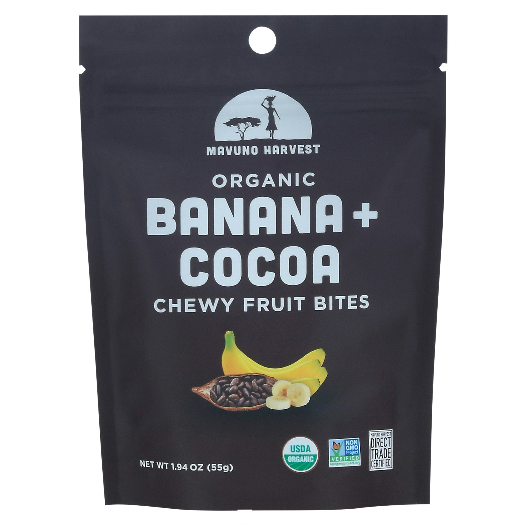 Mavuno Harvest Bites Fruit Banana Cocoa 1.94 Oz Pack of 8