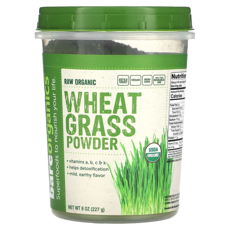 BAREORGANICS (Pack of 3) Bareorganics Wheatgrass Powder Herbal Supplement 8 Oz