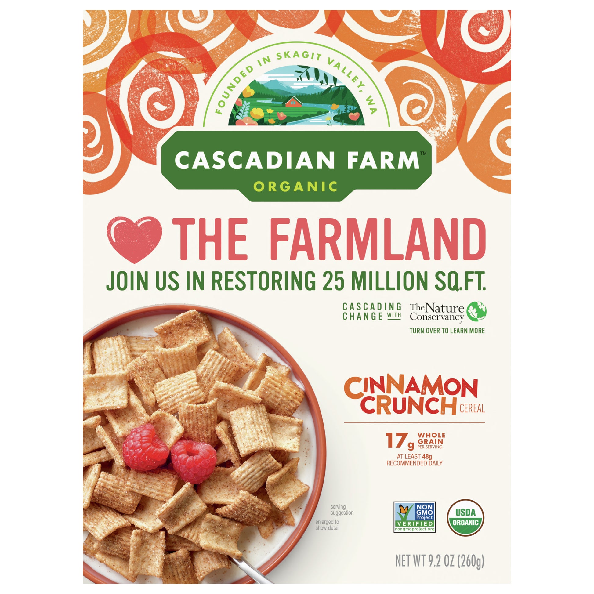Cascadian Farm Cereal Cinnamon Crunch 9.2 Oz Pack of 10