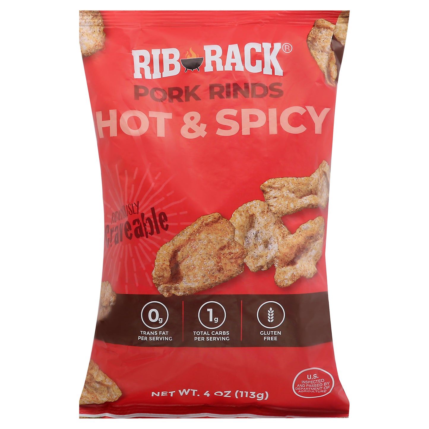 Rib Rack Pork Rinds Hot Spicy 4 Oz (Pack Of 12)