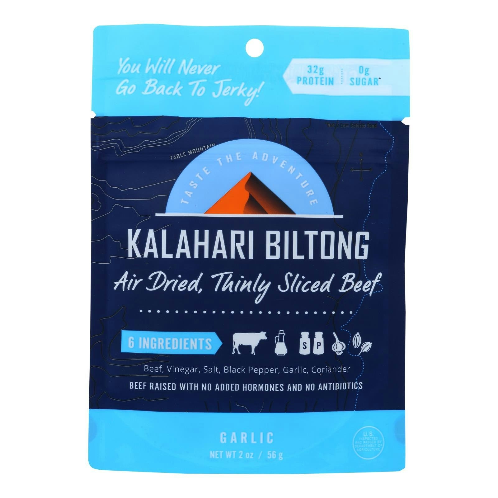 Kalahari Biltong Garlic Air Dried Sliced Beef 2 Oz Pack of 8