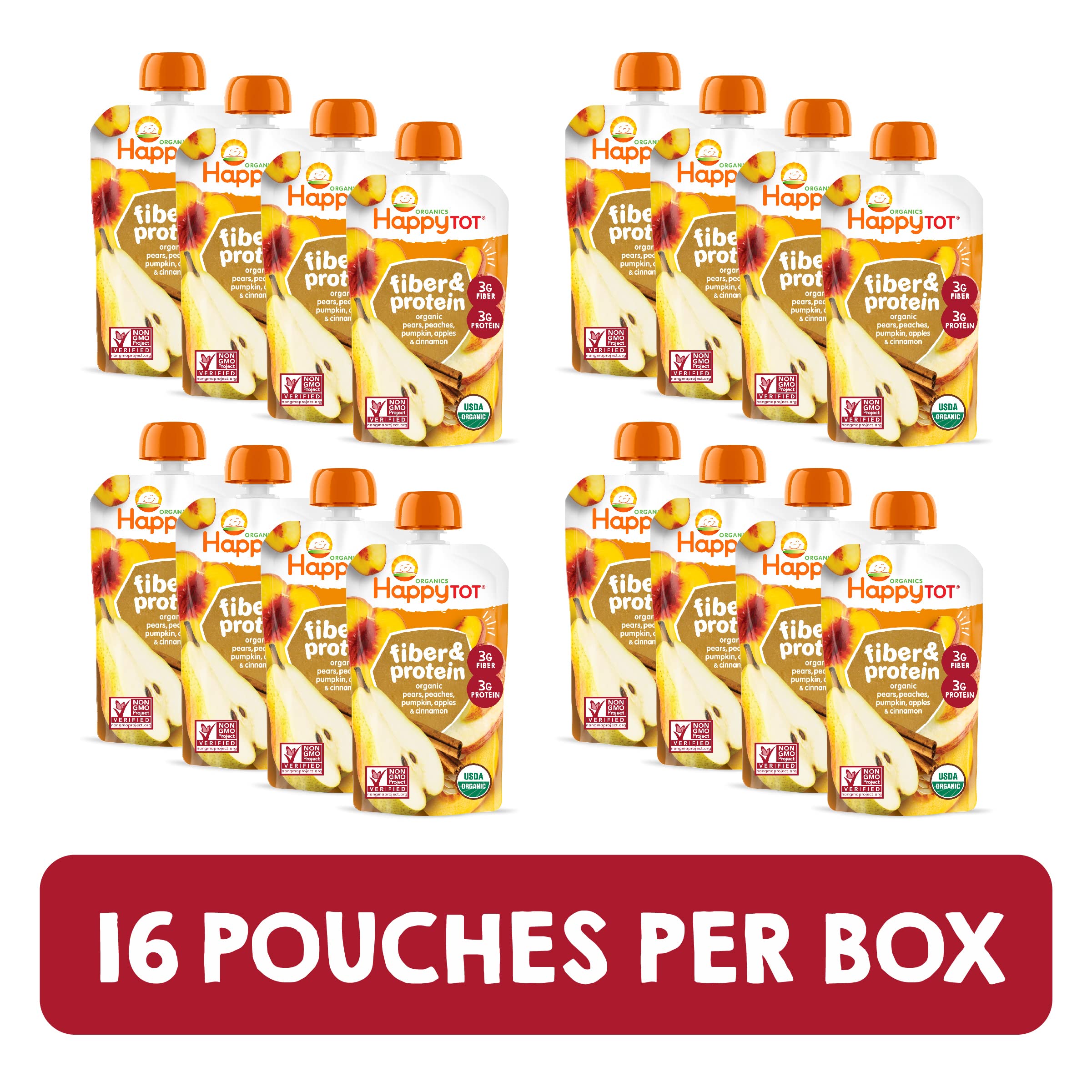 Happy Tot Organic Apple Peach Pumpkin Cinnamon Fiber Protein T