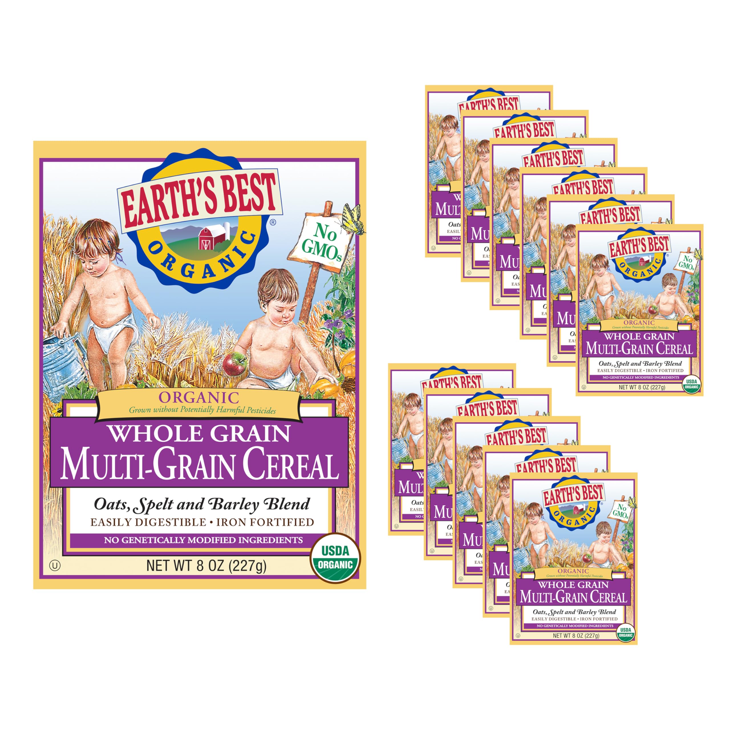 Earth's Best Organic Baby Food, Organic Whole Grain Multi-Grain Baby Cereal, Non-GMO, Easily Digestible and Iron Fortified Baby Food, Box