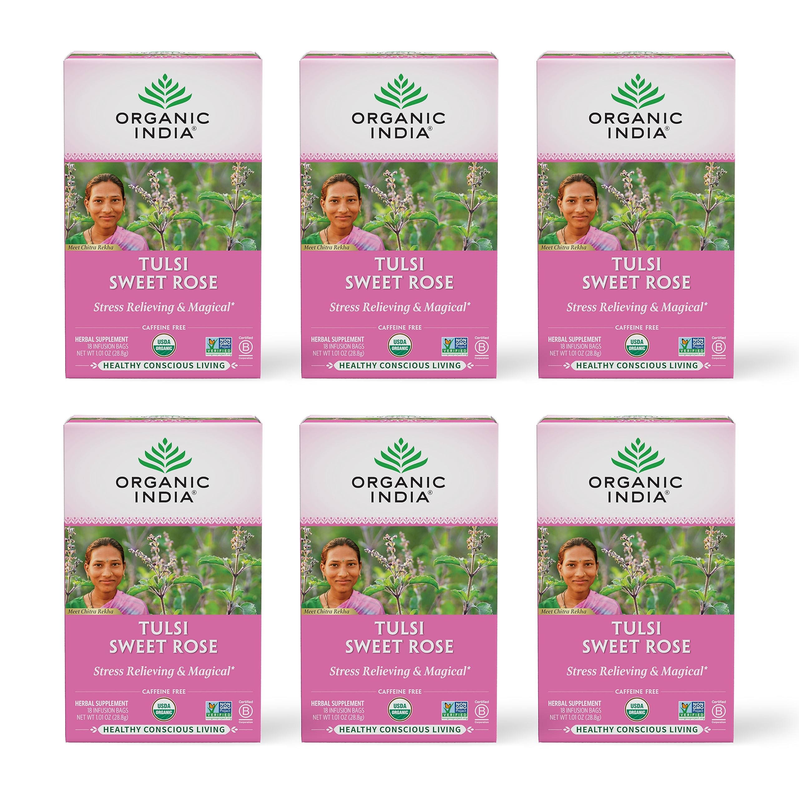 Organic India Tea Tulsi Sweet Rose 18 Bg