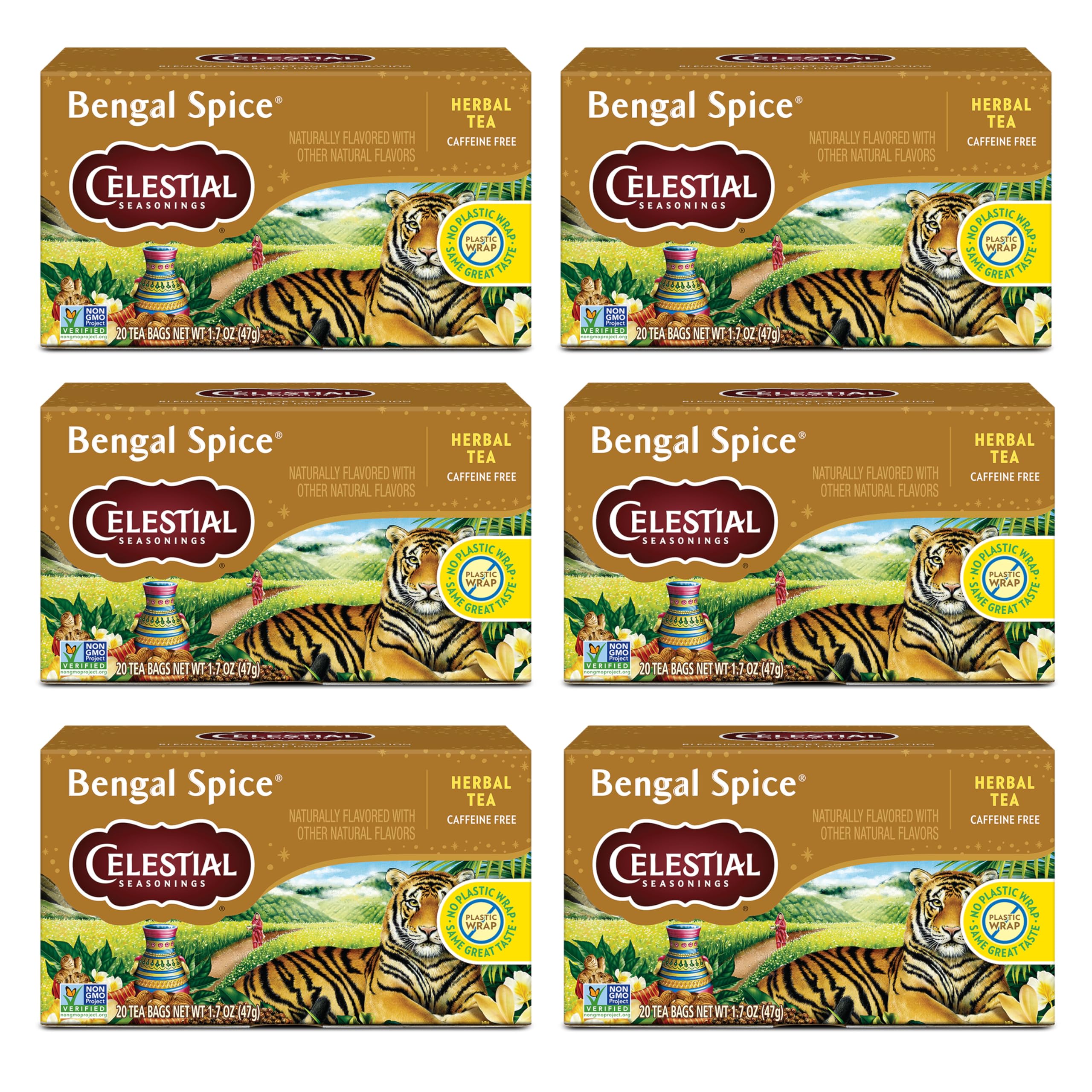 Celestial Seasonings Bengal Spice Herbal Tea, Caffeine Free, 20 Tea Bags Box