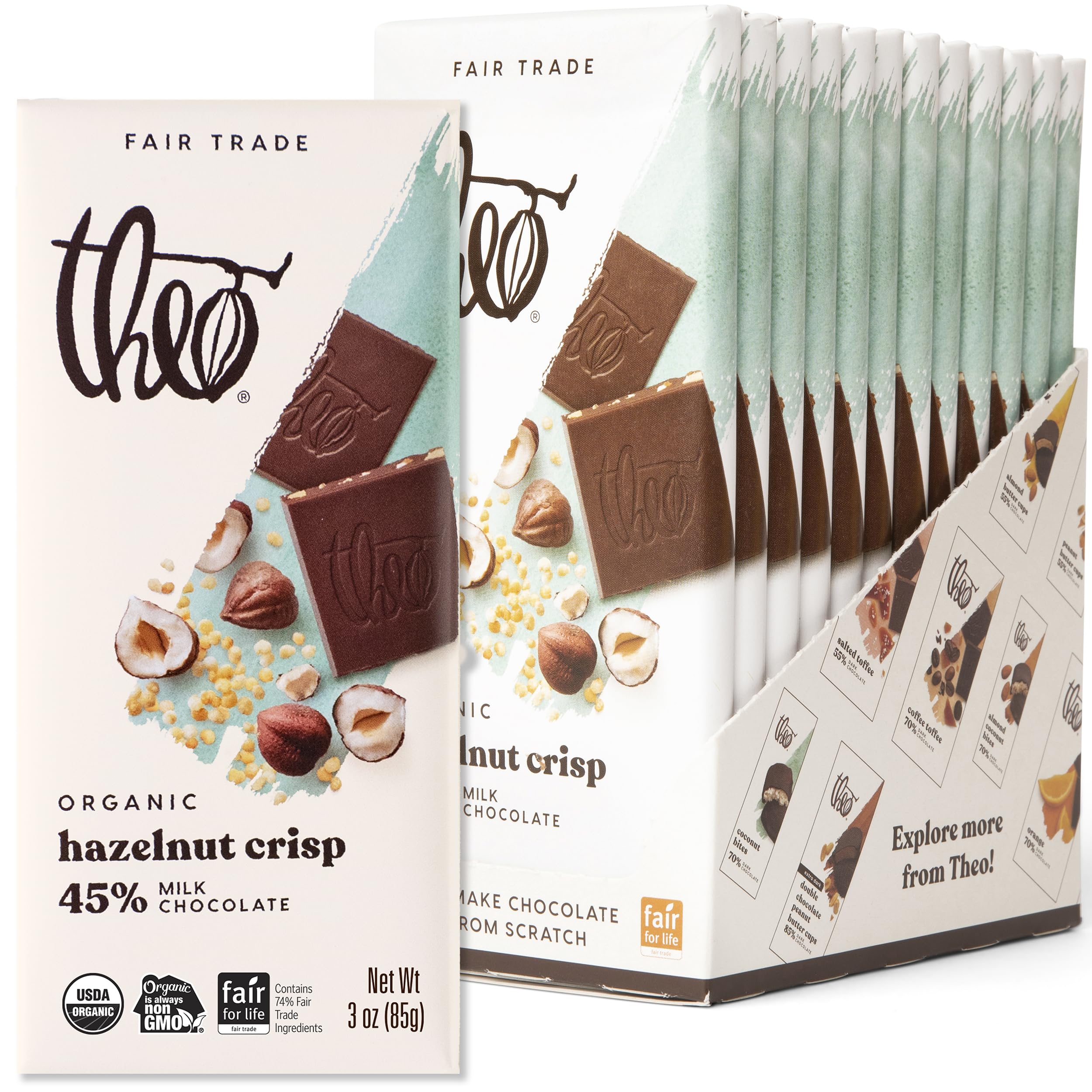 Theo Chocolate Bar Hazelnut Crisp Chocolate Bar