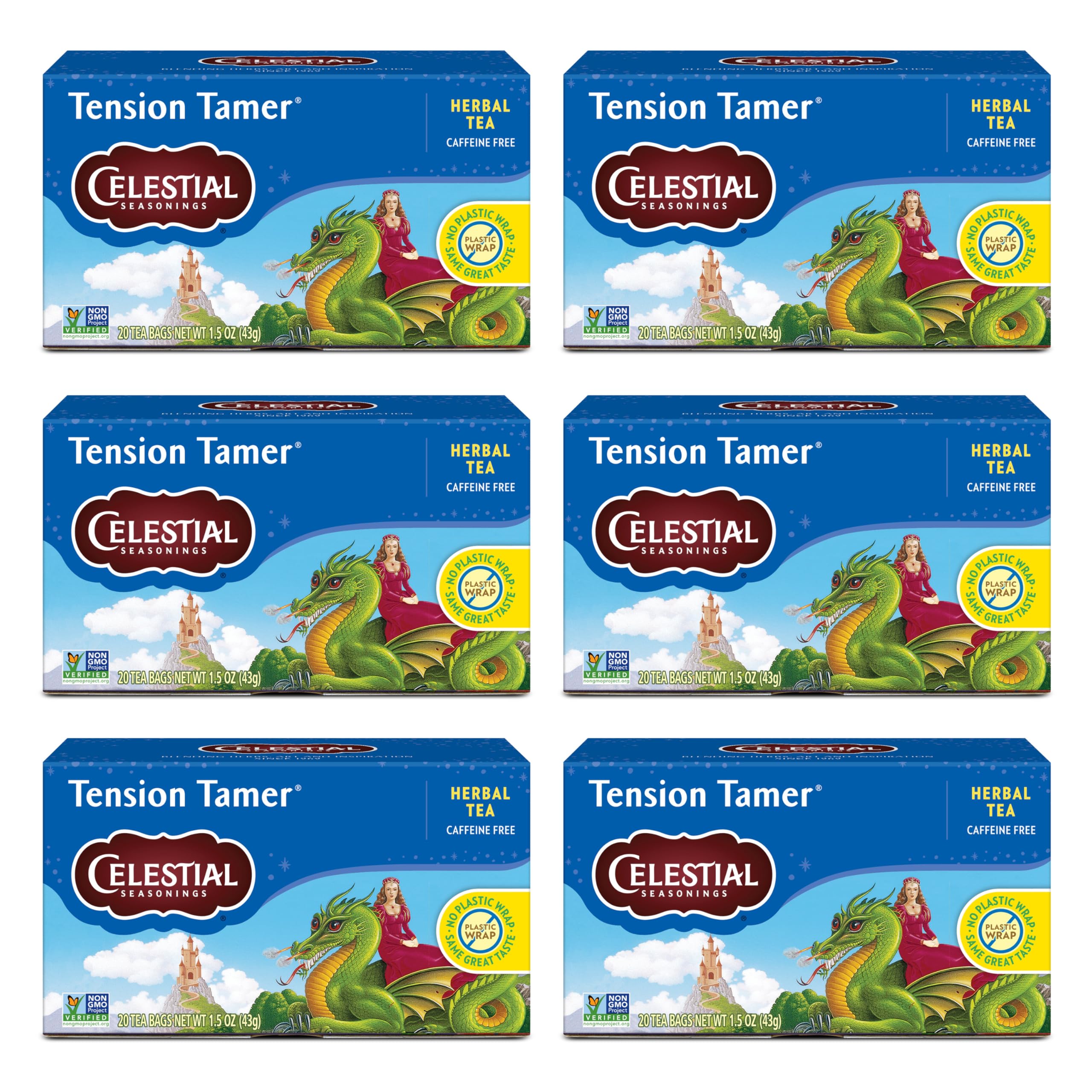 Celestial Seasonings Tension Tamer Herbal Tea, Caffeine Free, 20 Tea Bags Box