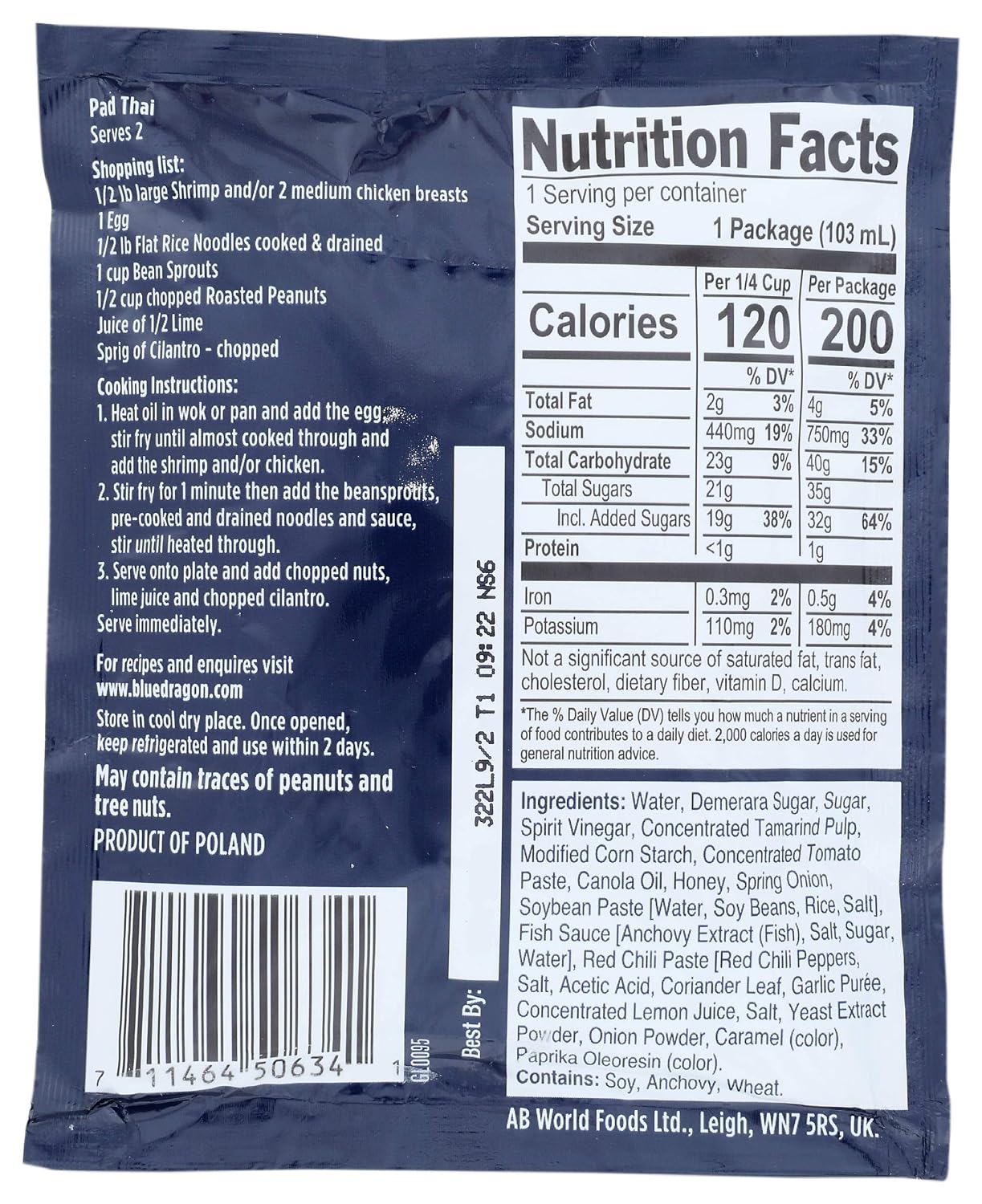 BLUE DRAGON (Pack of 24) Blue Dragon Sauce Stir Fry Pad Thai 3.4 Oz