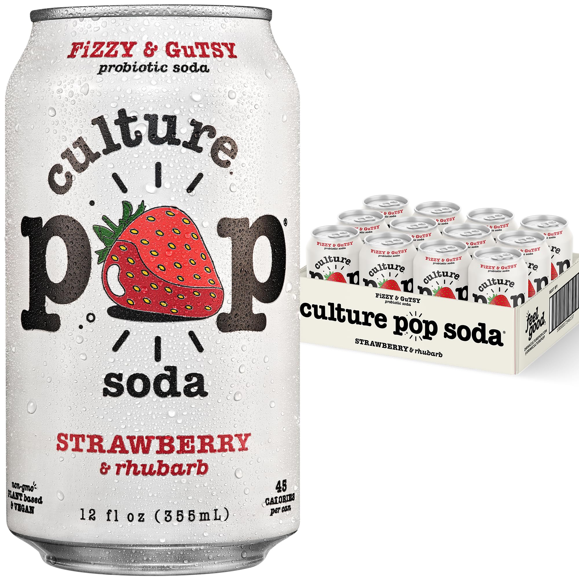 CULTURE POP (Pack of 24) Culture Pop Probiotic Strawberry Rhubarb Soda Beverage 12 Fl Oz