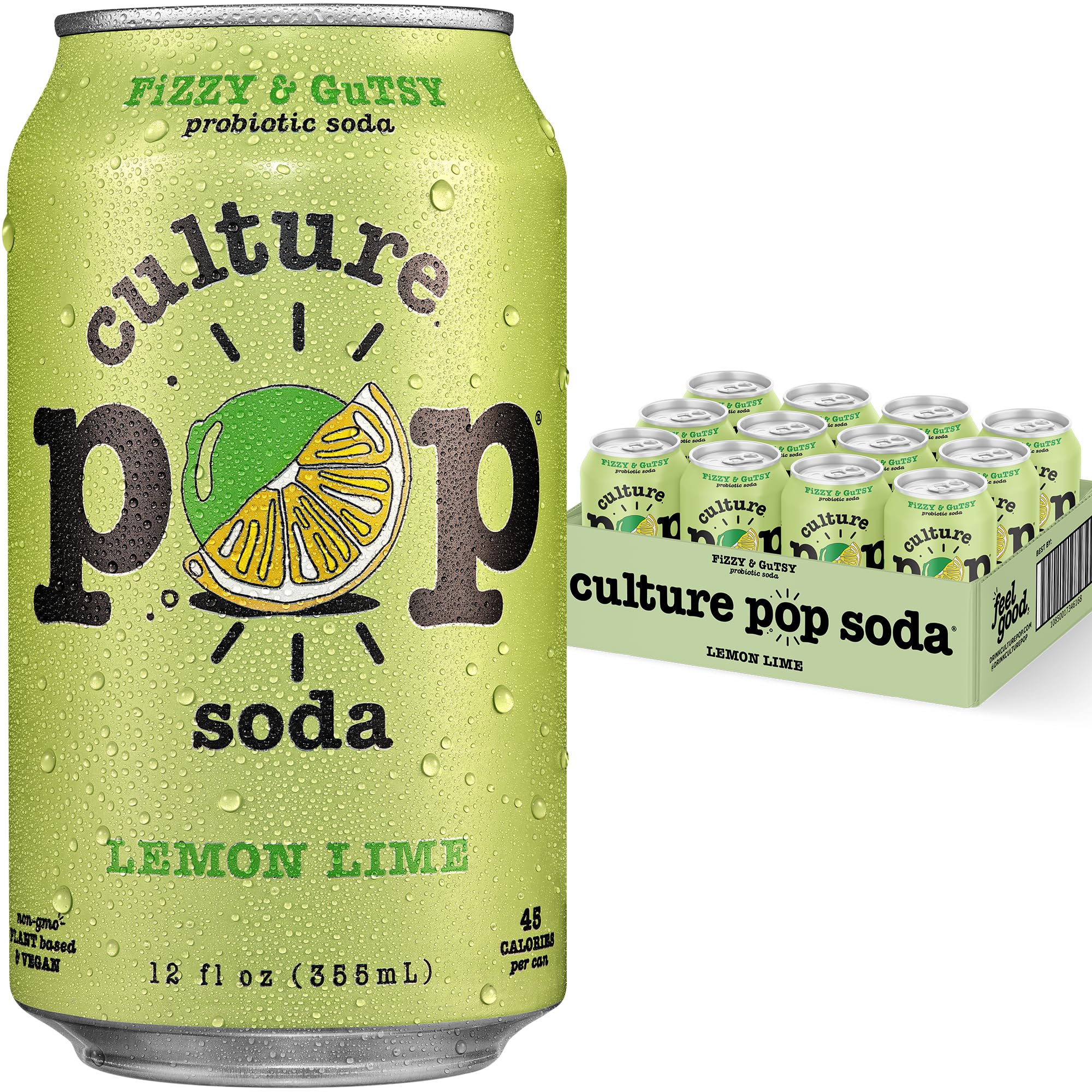 CULTURE POP (Pack of 24) Culture Pop Probiotic Soda Lemon Lime Cream Soda Flavor 12 Fl Oz