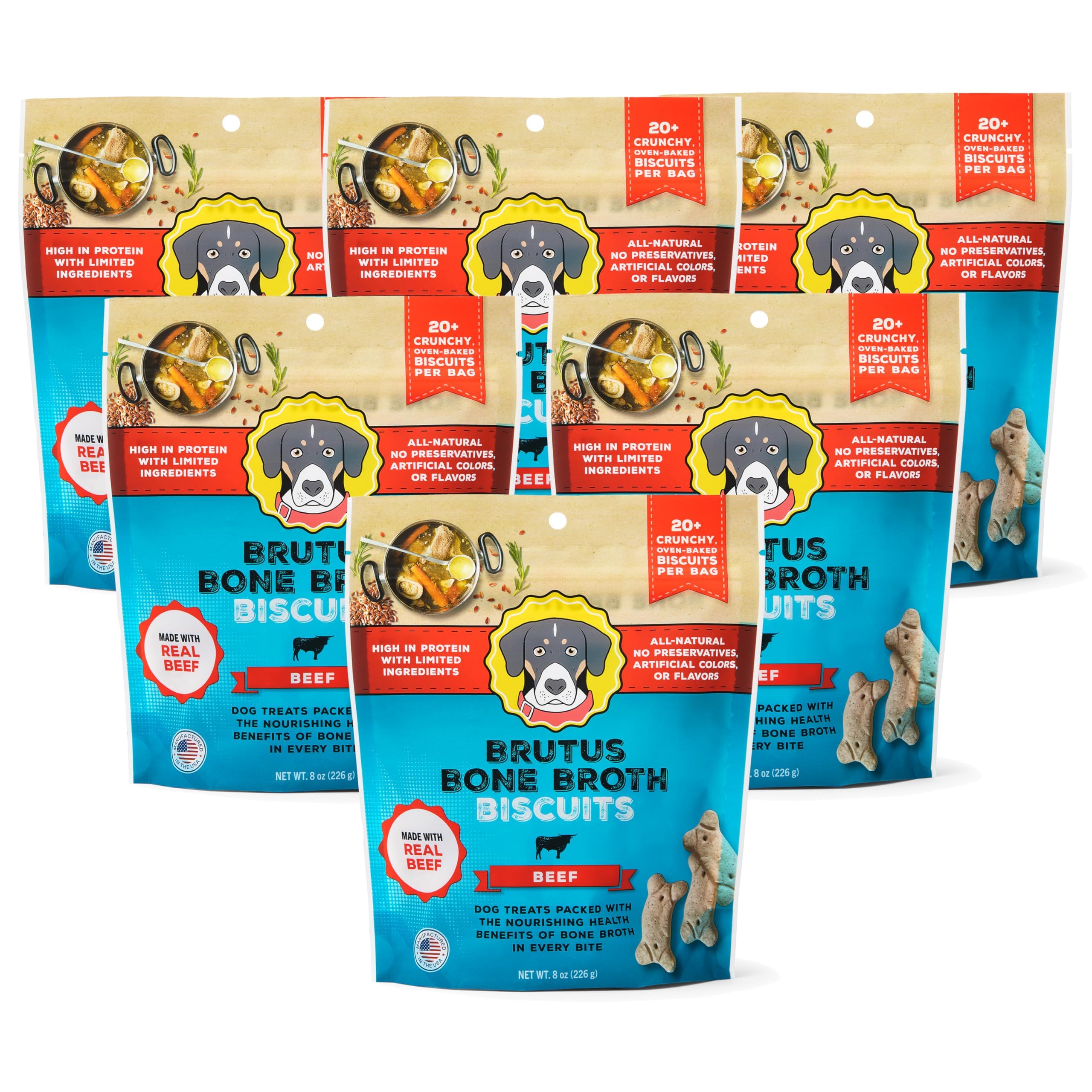 Brutus Broth Brutus Bone Broth Biscuits (Beef) - Healthy Dog Treats - Natural Dog Biscuits with Bone Broth and Real Beef - 18 Grams of Protein