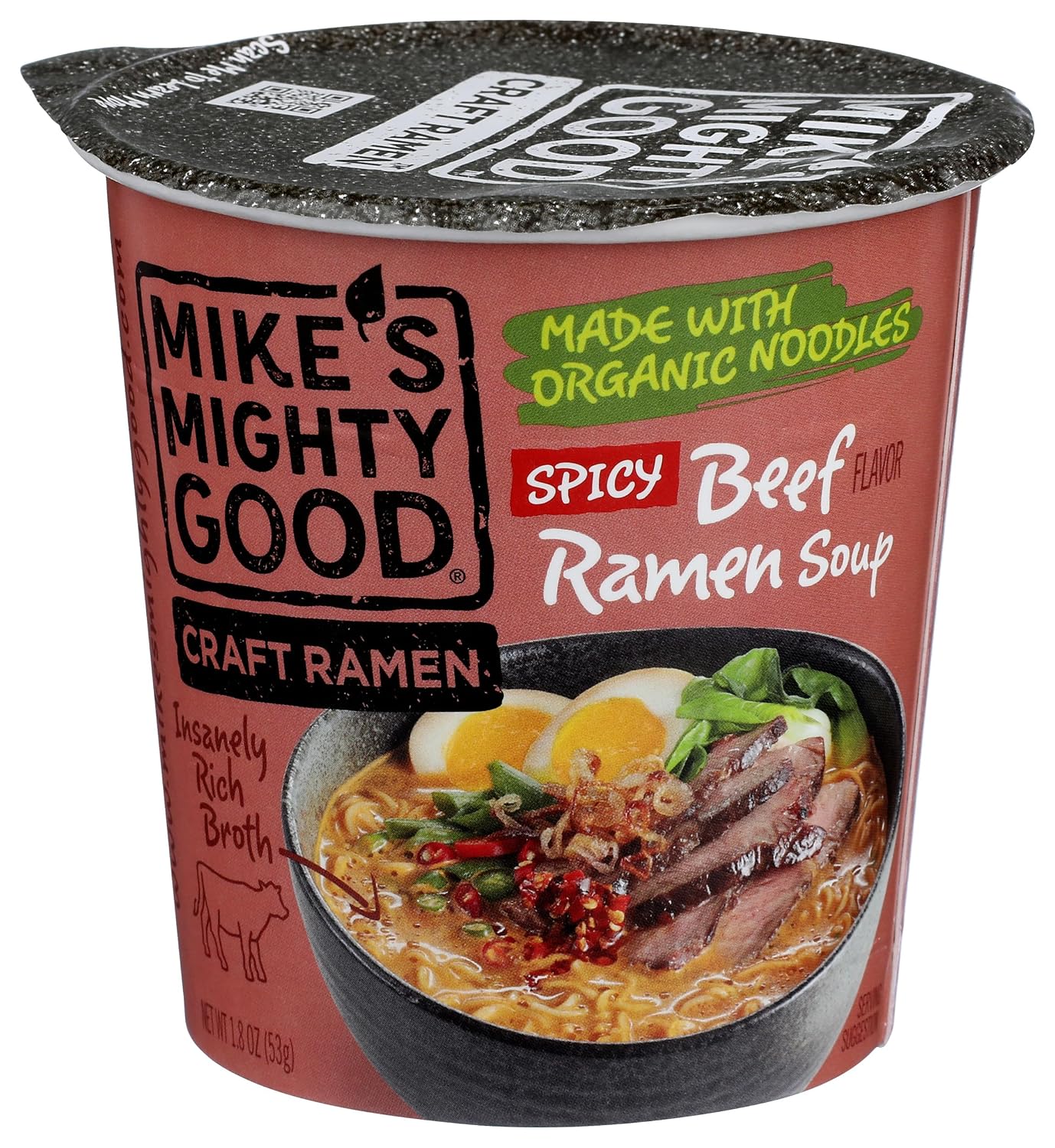 MIKES MIGHTY GO (Pack Of 12) Mikes Mighty Good Soup Cup Beef Spicy Organic 1.8 Oz