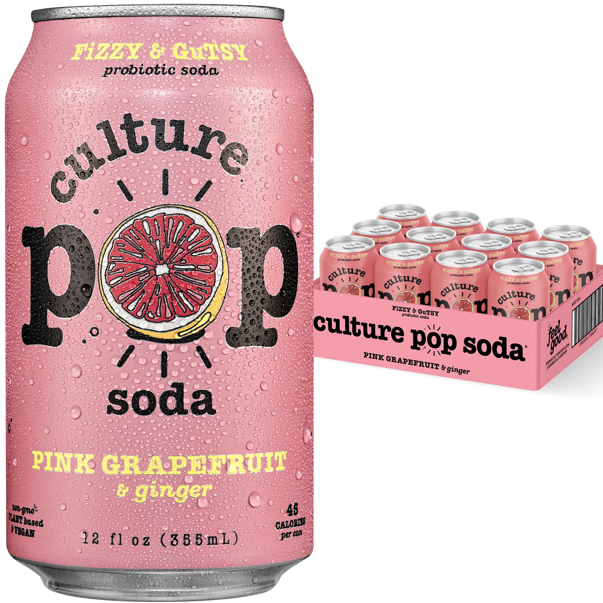 CULTURE POP (Pack of 24) Culture Pop Probiotic Grapefruit Soda Beverage 12 Fl Oz
