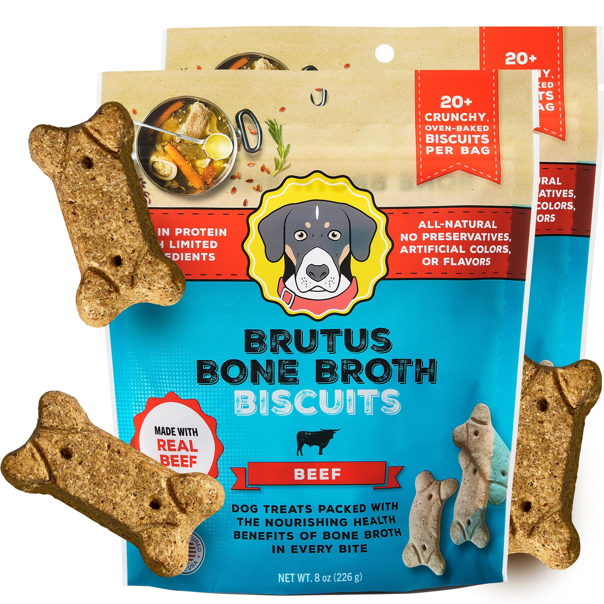 Brutus Broth Brutus Bone Broth Biscuits for Dogs - Protein-Rich Dog Treats with Bone Broth and Real Chicken Meat - All Natural and Tasty - 8oz