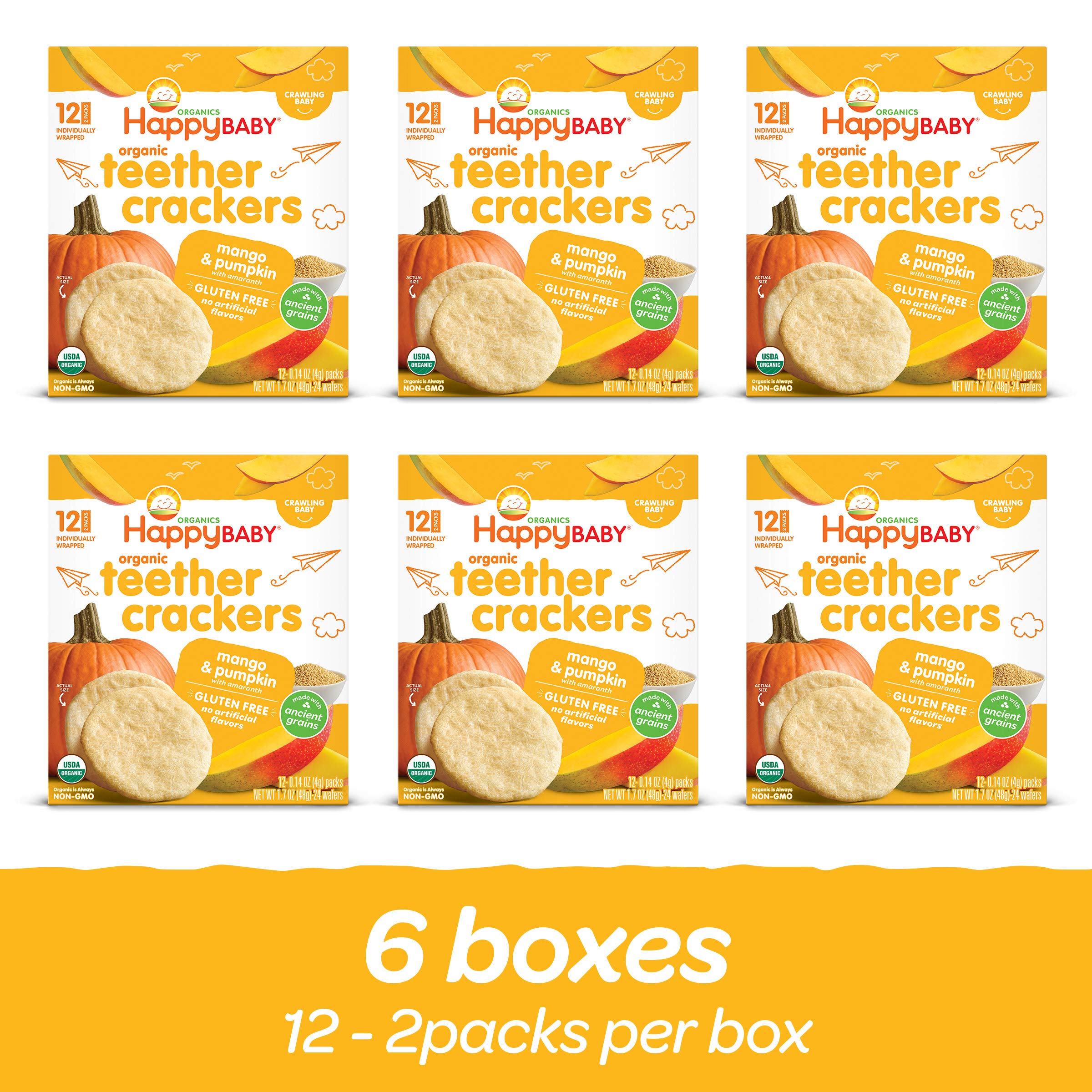 Happy Baby Organics Baby Snacks, Gentle Teething Crackers, Gluten Free & Vegan, Mango & Pumpkin