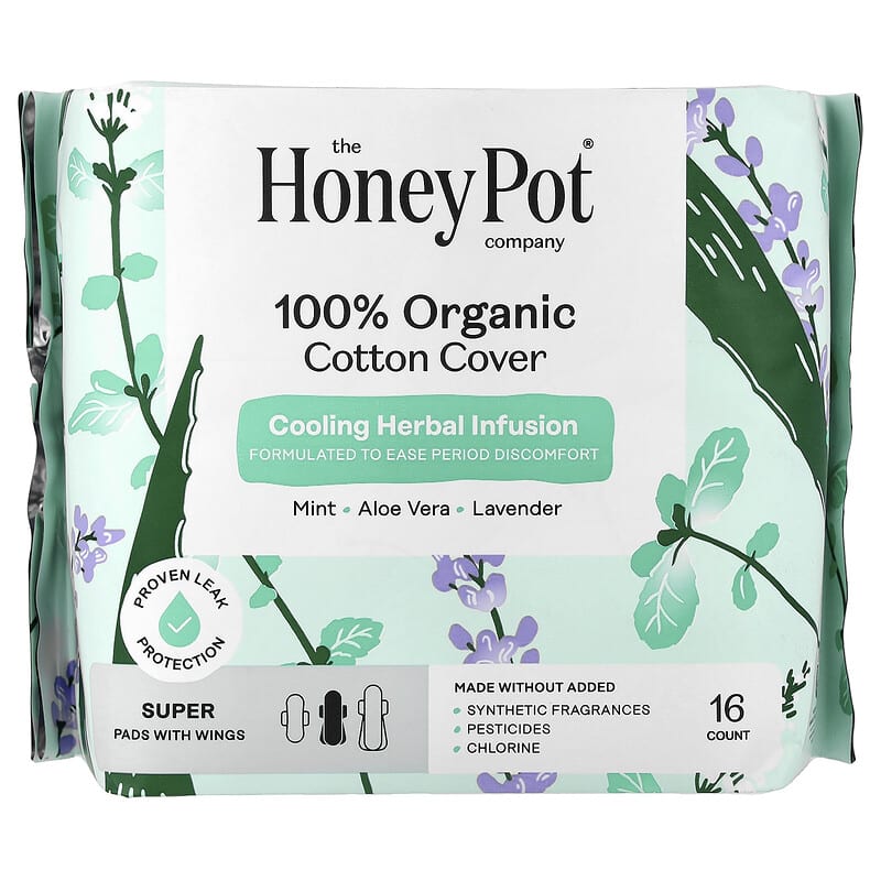 THE HONEY POT (Pack of 6) The Honey Pot Super Pads Sheet Mint Lavender Aloe 16 Each
