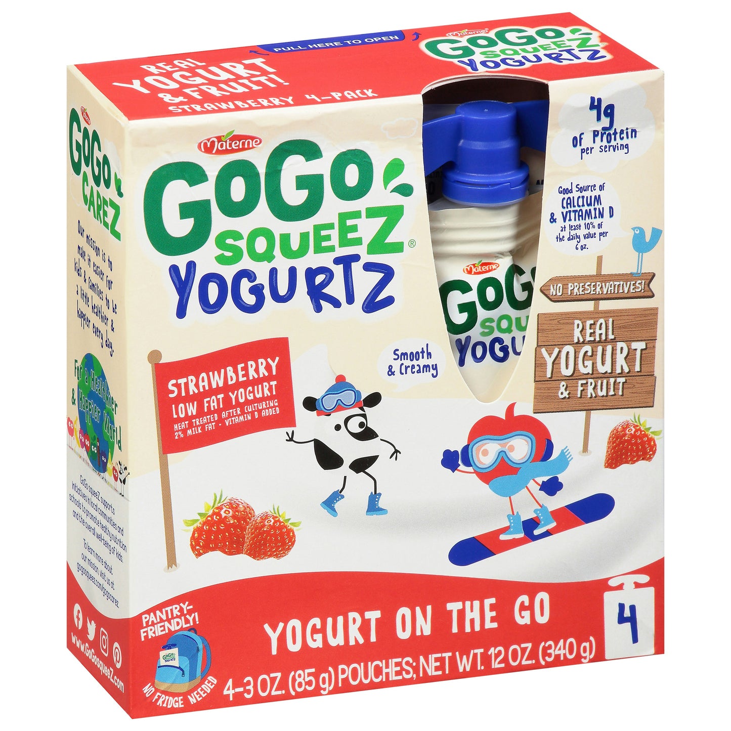Gogo Squeez Yogurt Strawberry 4Pack 12 Oz (Pack of 12)