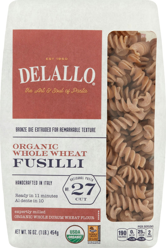 Delallo Pasta Whole Wheat Fusilli 16 Oz Pack of 8