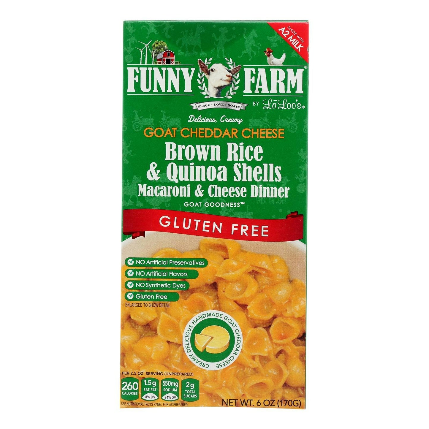Funny Farm Goat Cheddar Cheese Gluten - Free Macaroni & Cheese Dinner 6 oz (Pack of 8)