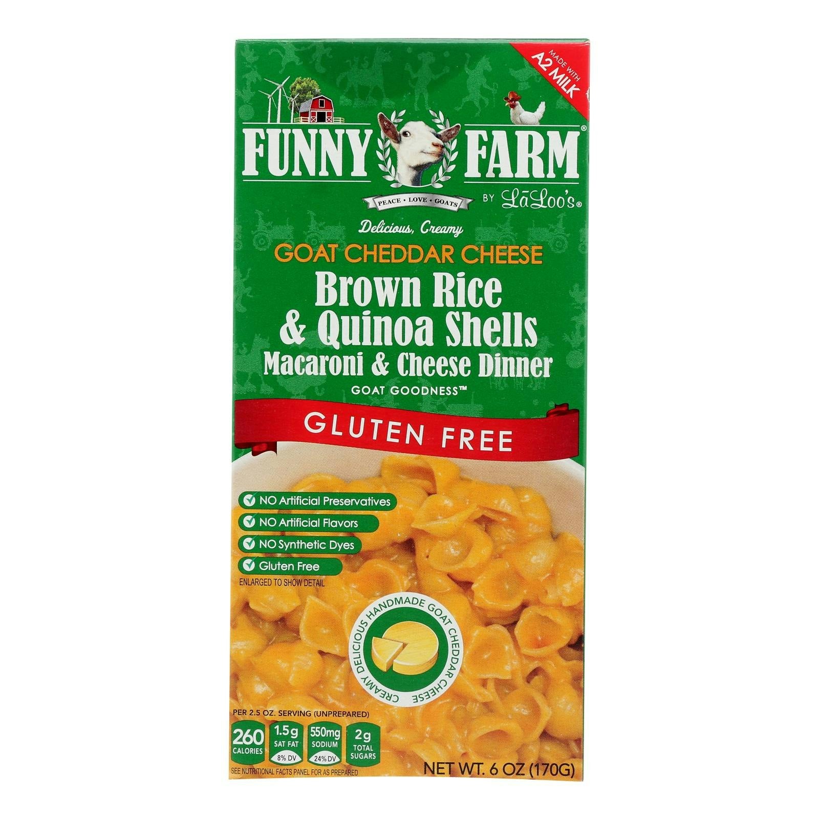 Funny Farm Goat Cheddar Cheese Gluten - Free Macaroni & Cheese Dinner 6 oz (Pack of 8)