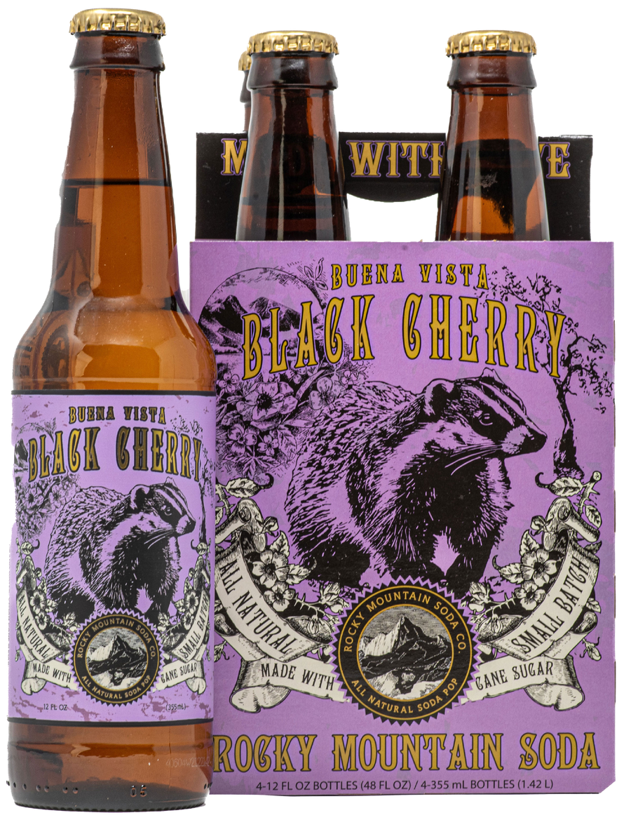 Rocky Mountain Soda Buena Vista Black Cherry 48 Fl Oz, (4 Bottles per Pack), 24 Bottles Total