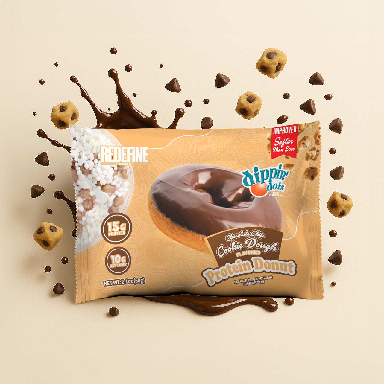 REDEFINE FOODS (Pack of 24) Redefine Foods Donut Protein Bites Chocolate Chip Cookie Cr 2.15 Oz