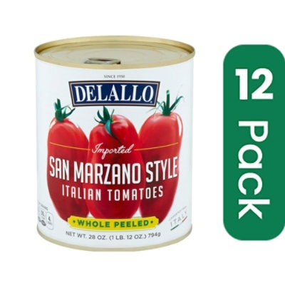 Delallo Tomato Whole Peeled San Marzano 28 oz (Pack Of 12)