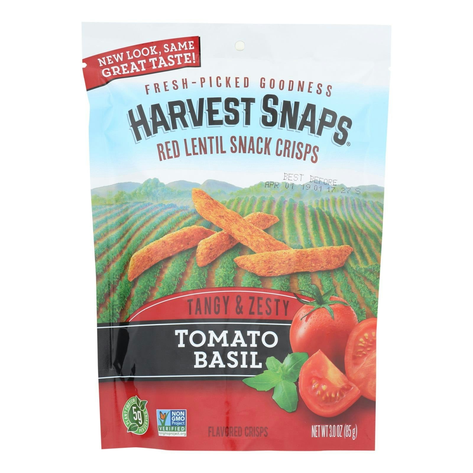 Harvest Snaps Snack Crisps Tomato Basil 3 Oz Pack of 12