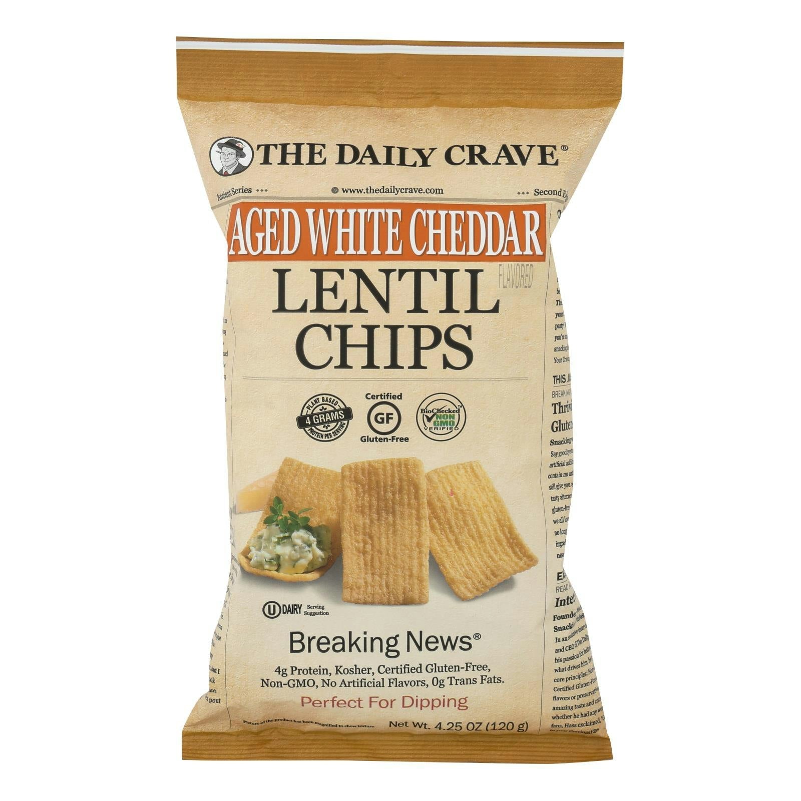 The Daily Crave - Lentil Chip Aged White Cheddar 4.25 oz (Pack of 8)
