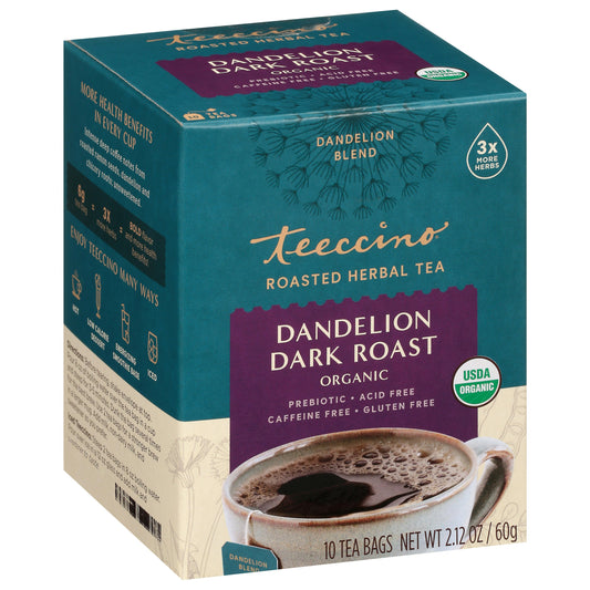 Teeccino Tea Dlion Dark Roast Single Serve 10 Ct Pack of 6