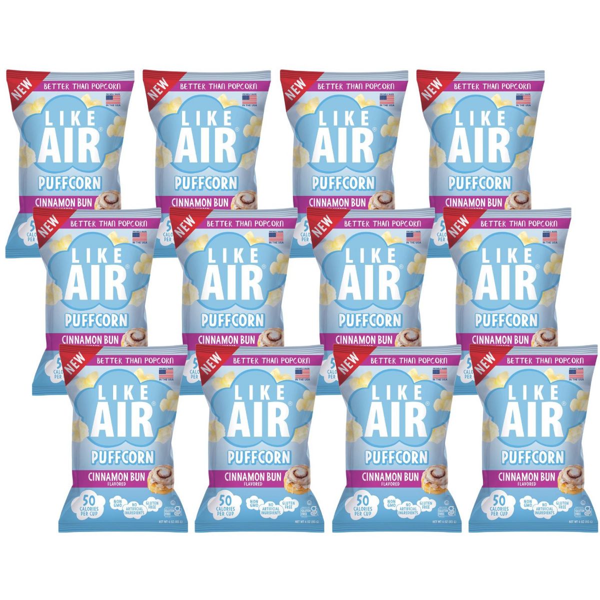 LIKE AIR (Pack Of 12) Like Air Puffcorn Cinnamon Bun 4 Oz