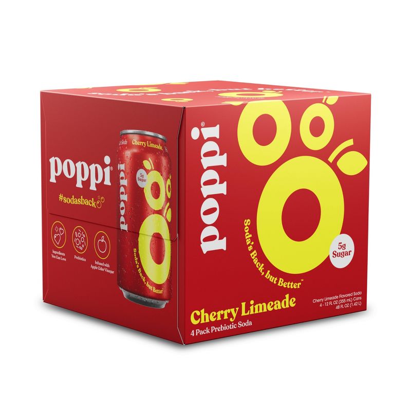 Poppi Soda Prebiotic Cherry Limeade 48 Fl Oz, (4 Cans per Pack), 24 Cans Total
