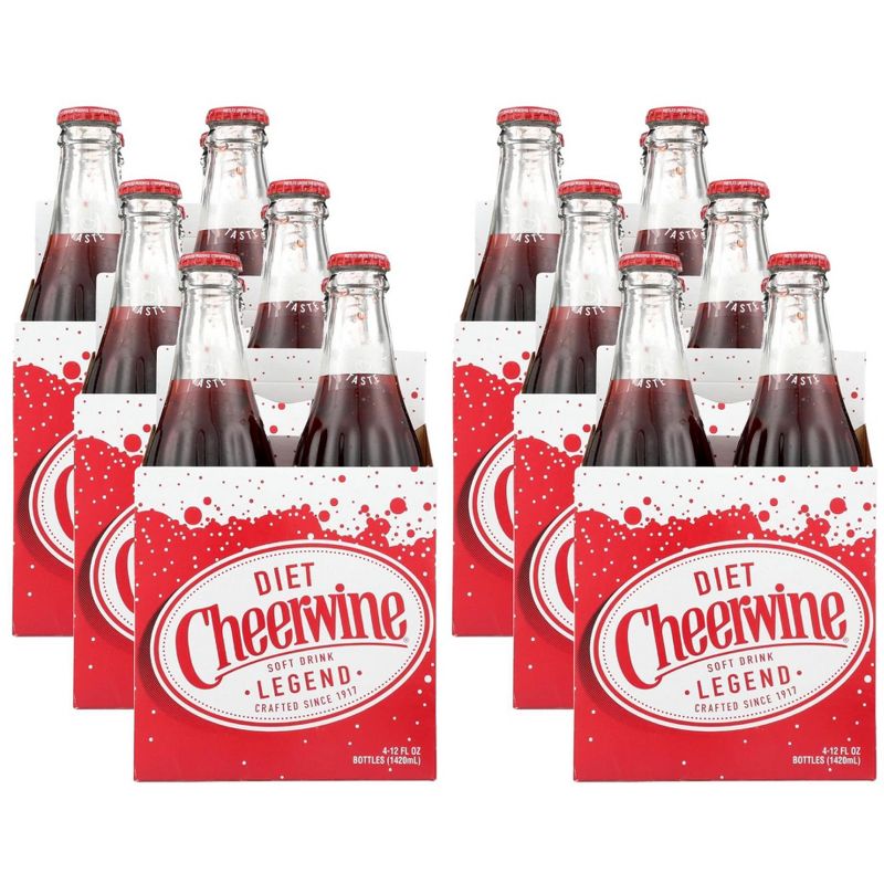 Cheerwine Soda Zero Sugar 48 Fl Oz, (4 Bottles per Pack), 24 Bottles Total