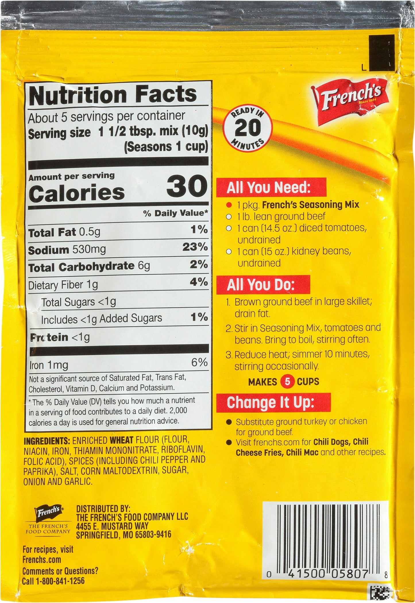 Frenchs Mix Seasoning Chili O 1.75 Oz Pack of 10