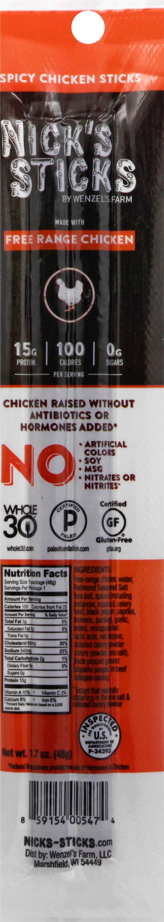 Nicks Sticks Chicken Spicy 1.7 Oz (Pack Of 25)