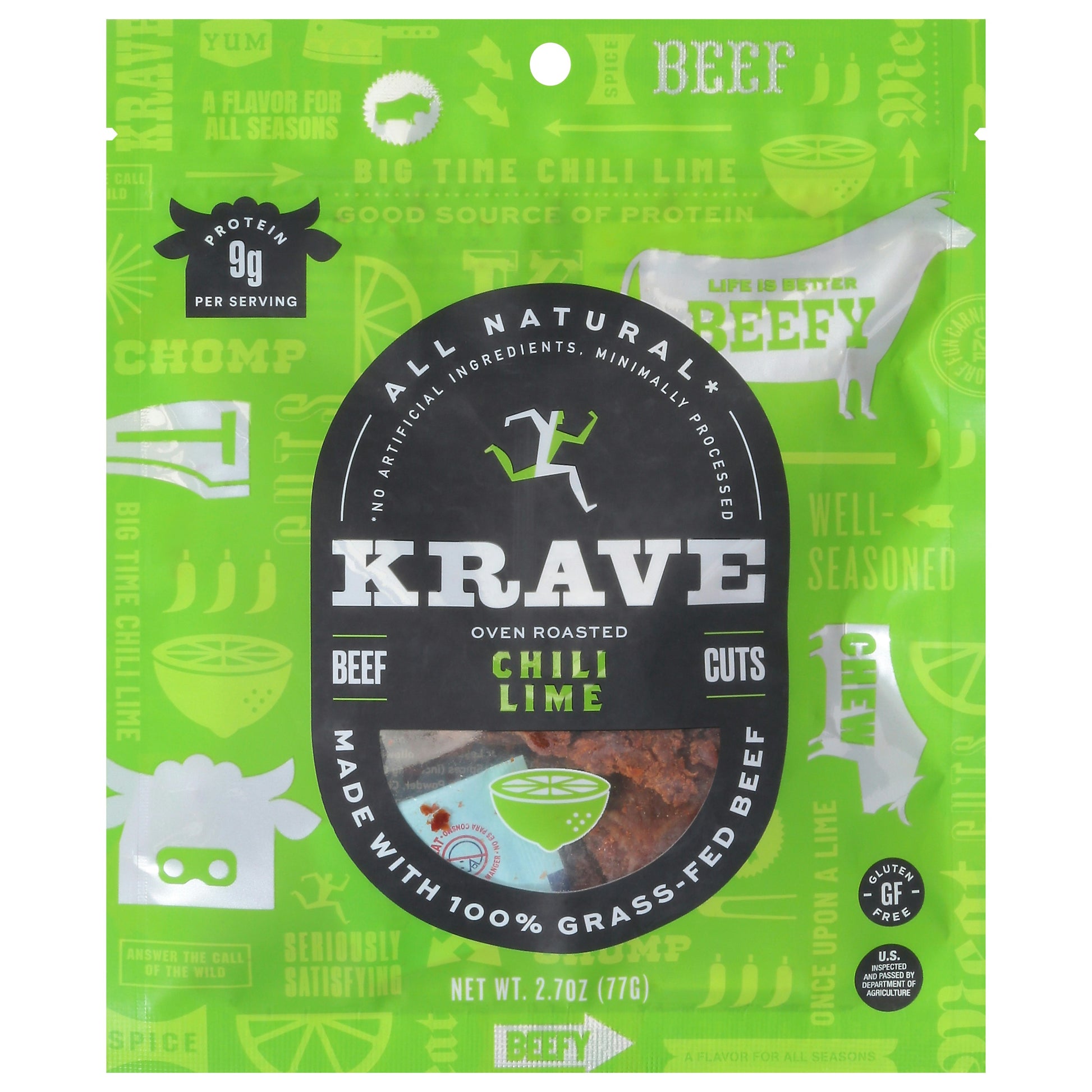 Krave Jerky Beef Chili Lime 2.7 oz (Pack of 8)